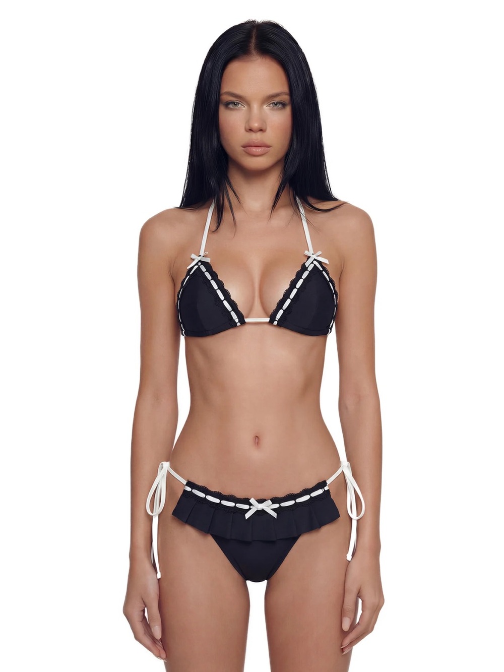 Black Ruffle Tie-Side Bikini with Contrast Trim NWT | Dolls Kill | Summer | Trip